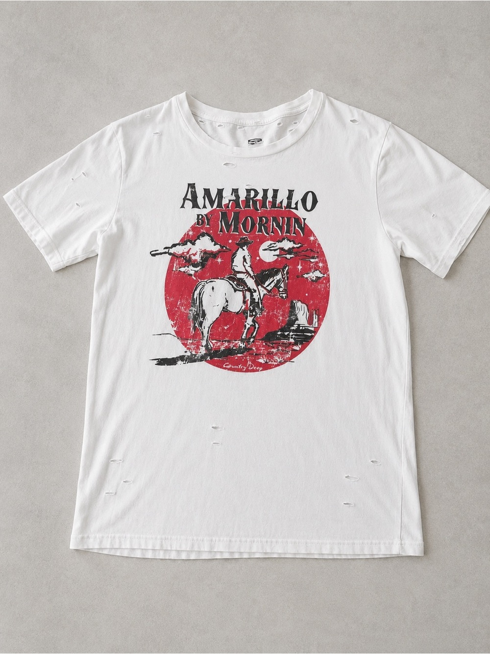 COUNTRY DEEP “Amarillo by Morning” Distressed Western Graphic Tee 100% Cotton - Picture 2 of 5